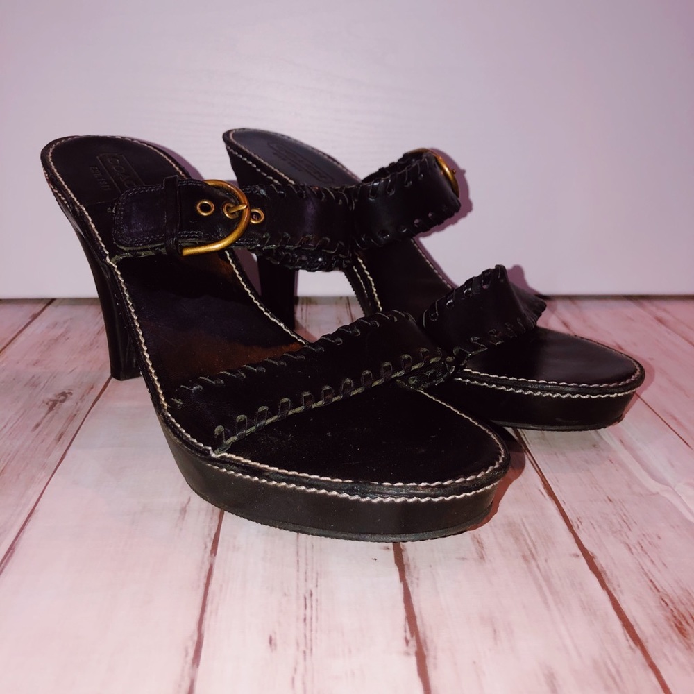 Black Coach midi-heels with gold buckles